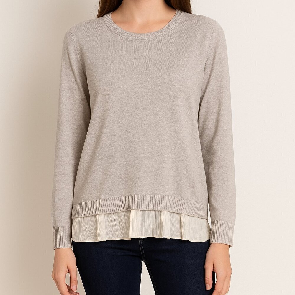 Central Park West Gray Pullover Sweater w/ White Trim Size M